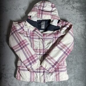 Roxy Women's Coat 5k Silver Size Medium Snowboarding White Pink Plaid